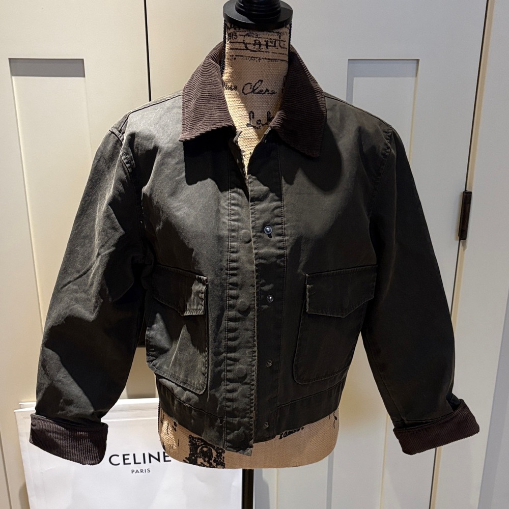 Classic Olive Utility Jacket with Brown Corduroy Trim